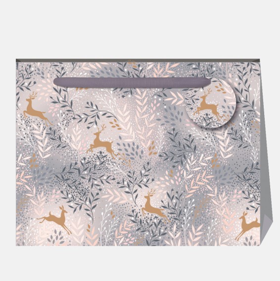 Prancing Deer Blush & Grey Ombre Large Christmas Gift Bag