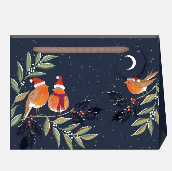 Robin Chorus Midnight Large Christmas Gift Bag