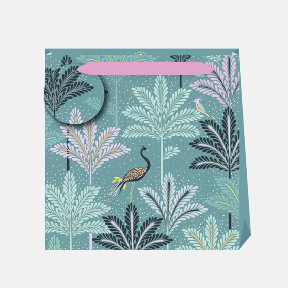 Dusky Teal Peacock & Palms Medium Gift Bag