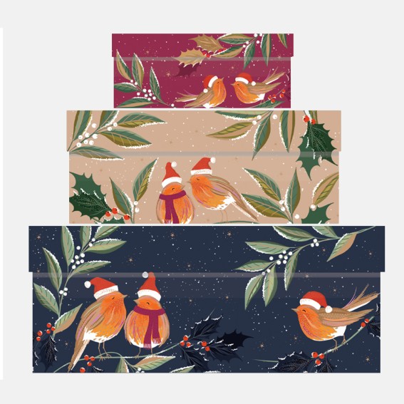 Robin Chorus Christmas Gift Boxes - Set of 3