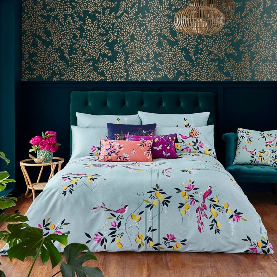 Duck Egg Orchard Birds Bed Linen