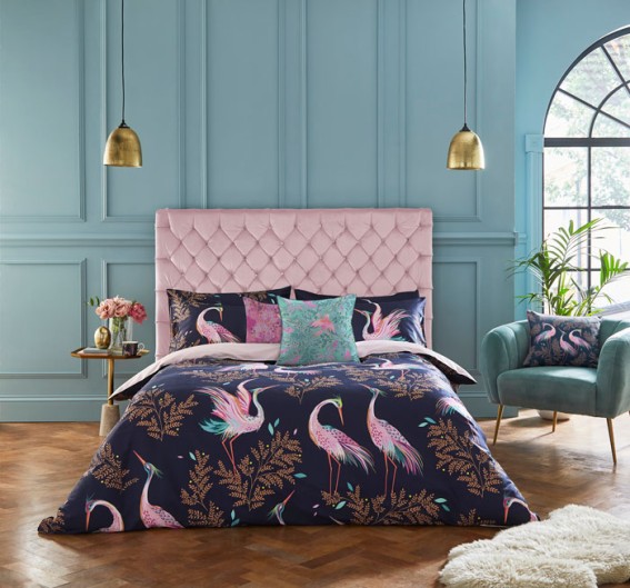 Midnight Dancing Cranes King Duvet Cover and Pillowcase Set