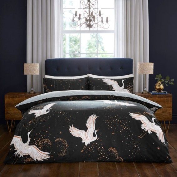 Flying Cranes - Reversible Double Duvet Cover & Pillowcase Set