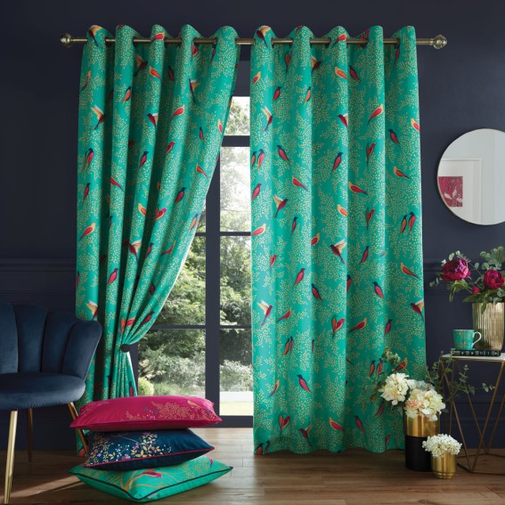 Green Birds Ready Made Curtains