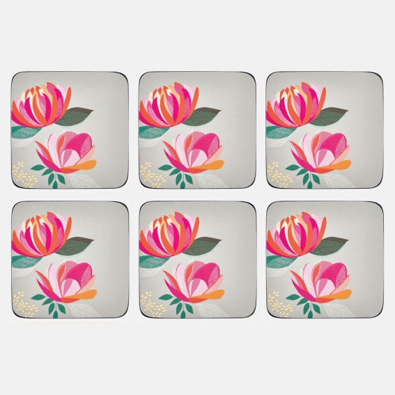 Grey Peony Coasters - Set of 6