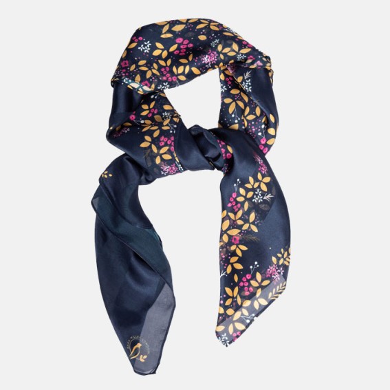 Navy Hummingbird Silk Scarf