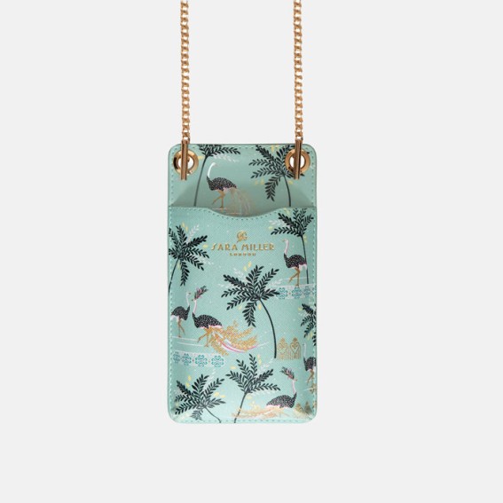 Mint Ostrich & Palms Phone Pouch