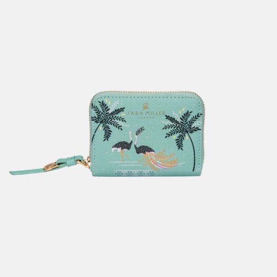 Mint Ostrich & Palms Small Zip Purse