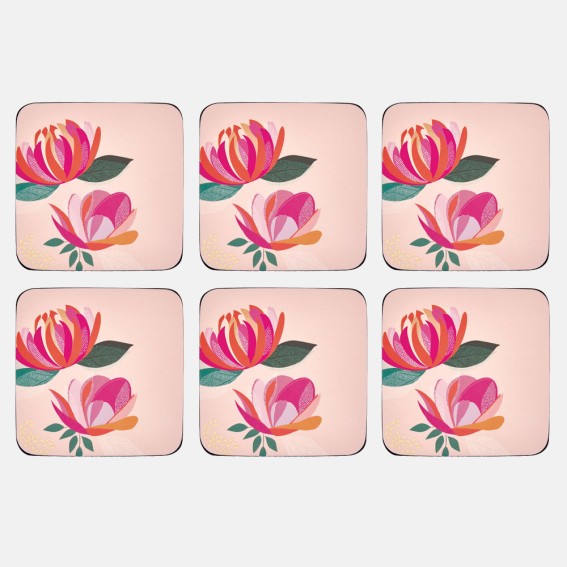 Pink Peony Coasters - Set of 6 