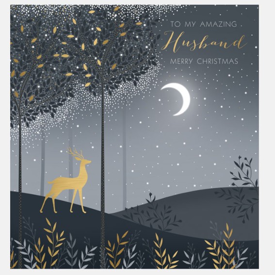 Deer & Moon Husband Christmas Card