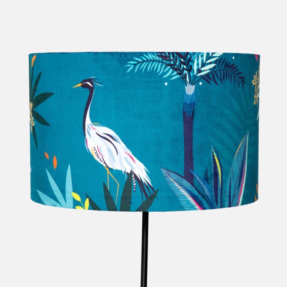 Teal Heron Velvet Lampshade - Large