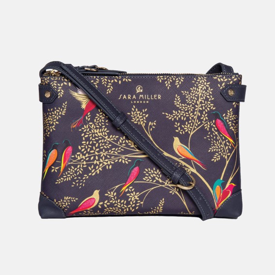 Smokey Blue Birds Zip Top Crossbody Bag