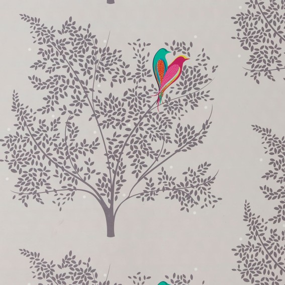 Love Birds Pale Grey Velvet Fabric