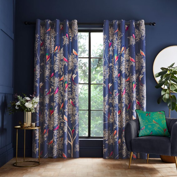 Smokey Blue Birds Ready Made Curtains