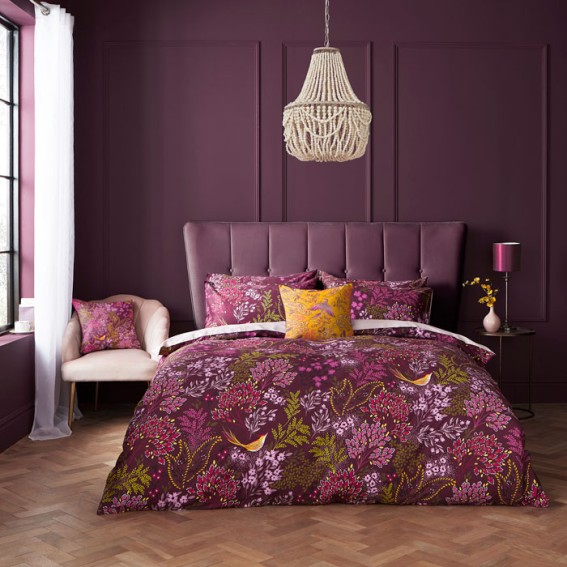 Plum Songbird Single Duvet Cover and Pillowcase Set