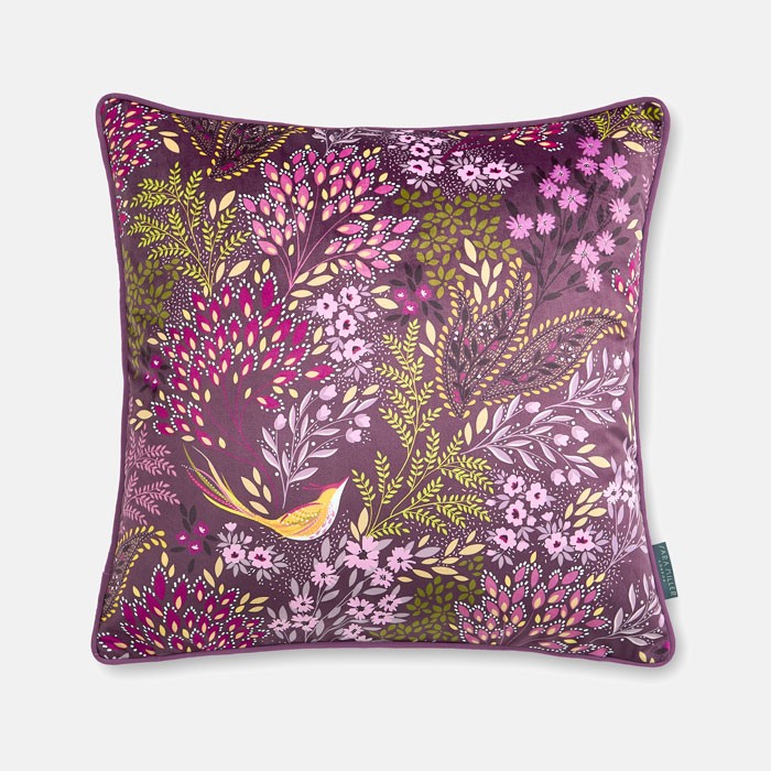 Luxury Songbird Cushion Designer Purple Cushions Sara Miller London