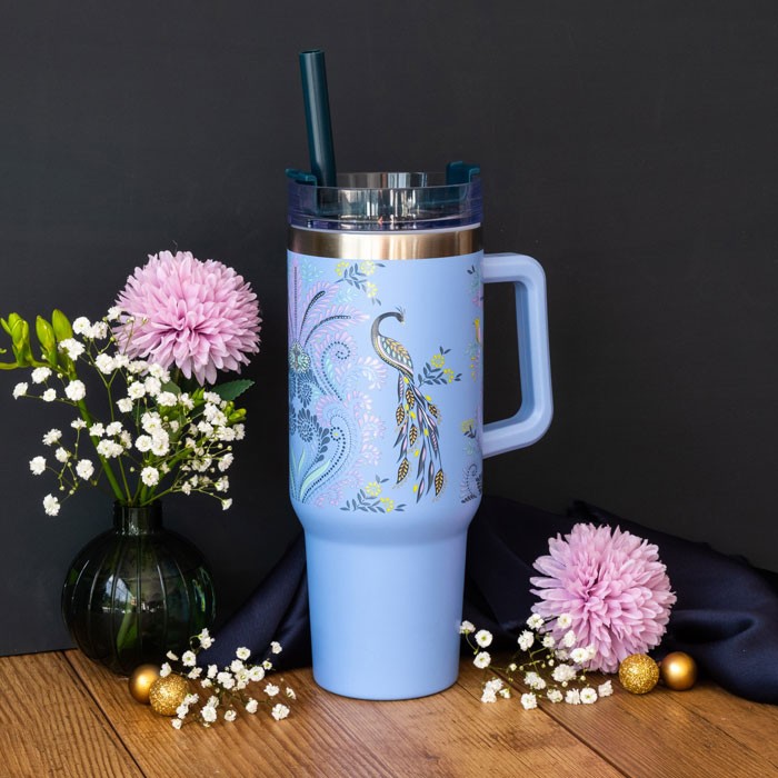 Water Bottle Peacock Filigree Powder Blue 40oz